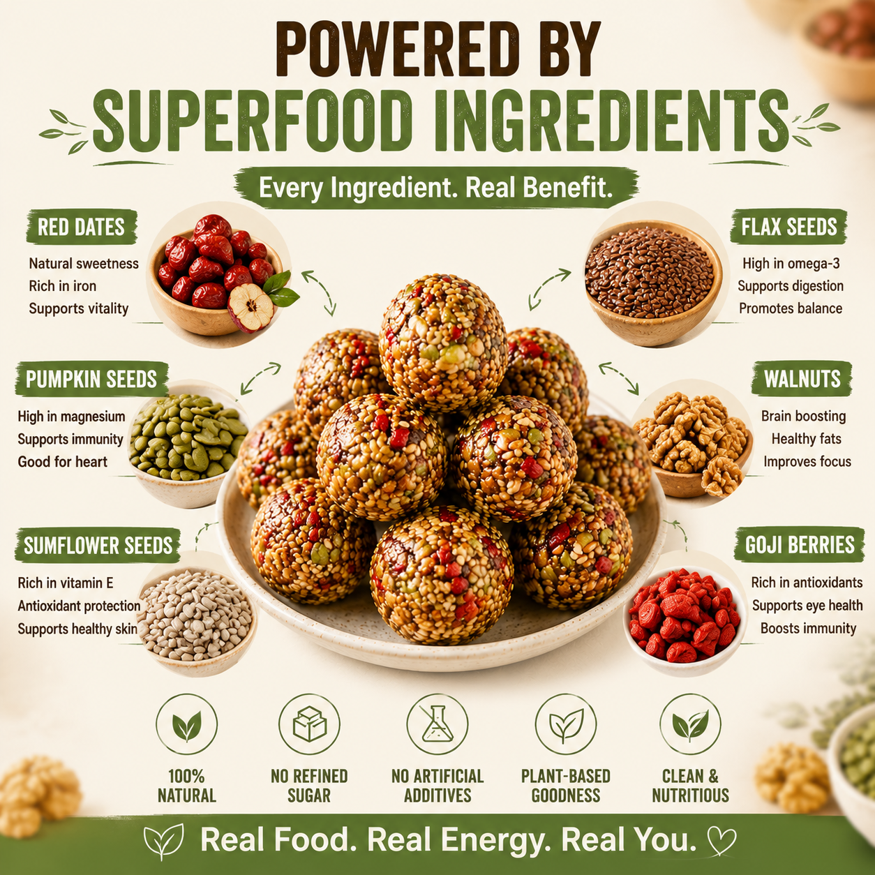 Natural Energy Balls 🌰⚡ Clean Superfood Snack with Nuts, Seeds & Red Dates  No Sugar Crash Healthy Energy Bites-FX