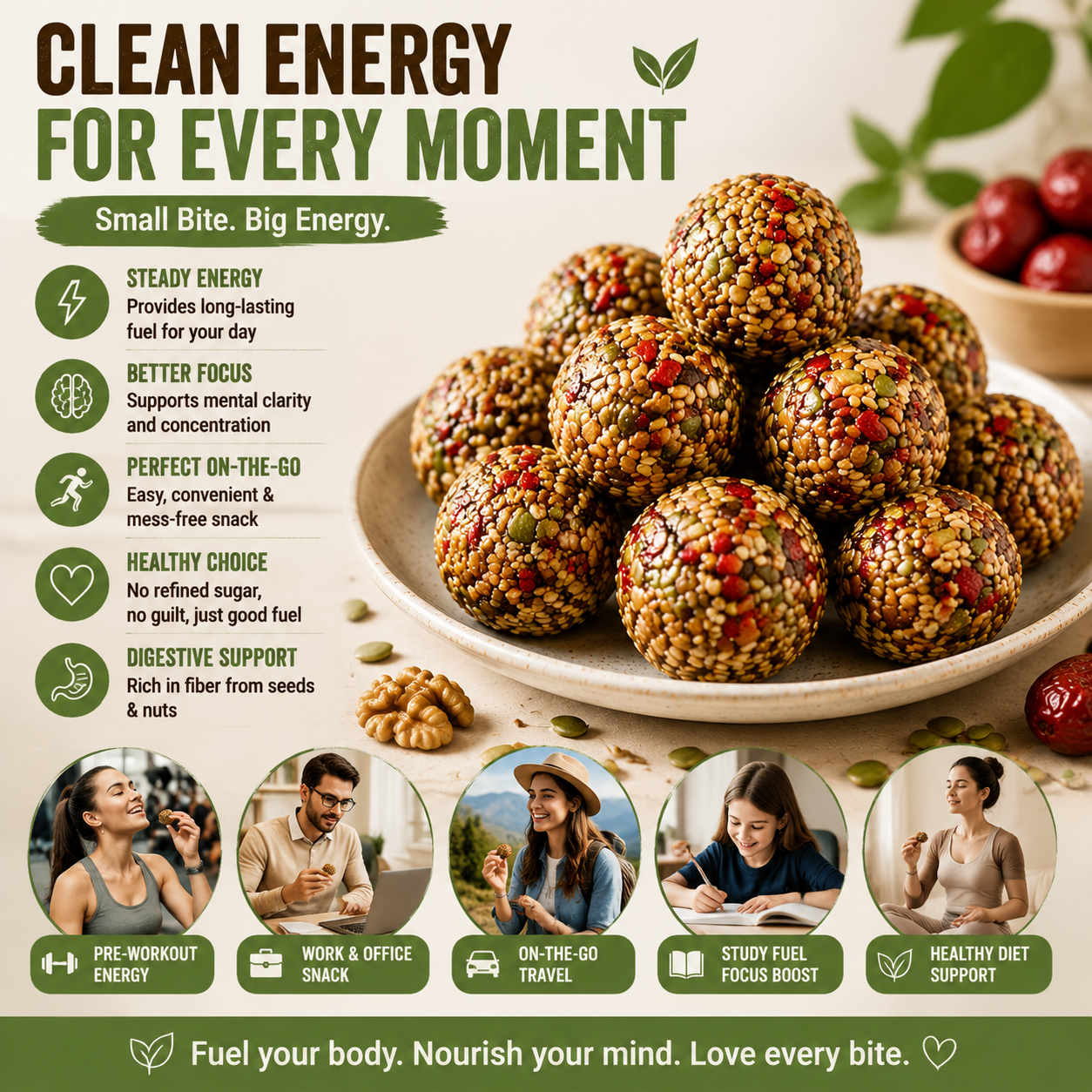 Natural Energy Balls 🌰⚡ Clean Superfood Snack with Nuts, Seeds & Red Dates  No Sugar Crash Healthy Energy Bites-FX