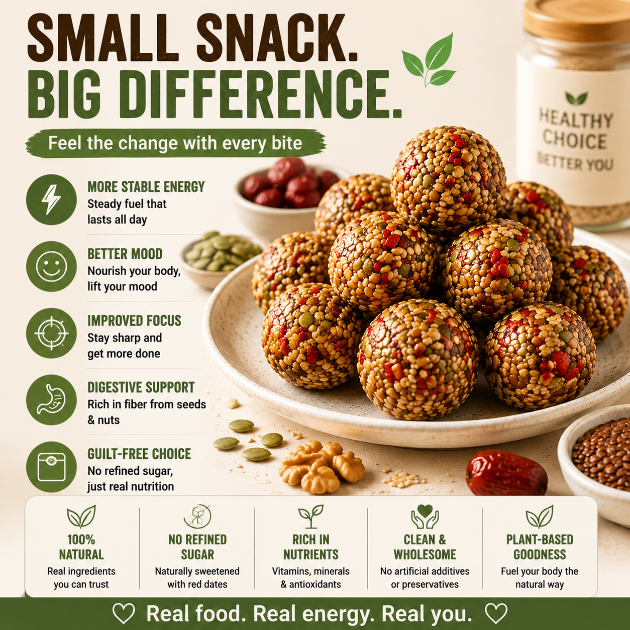 Natural Energy Balls 🌰⚡ Clean Superfood Snack with Nuts, Seeds & Red Dates  No Sugar Crash Healthy Energy Bites-FX