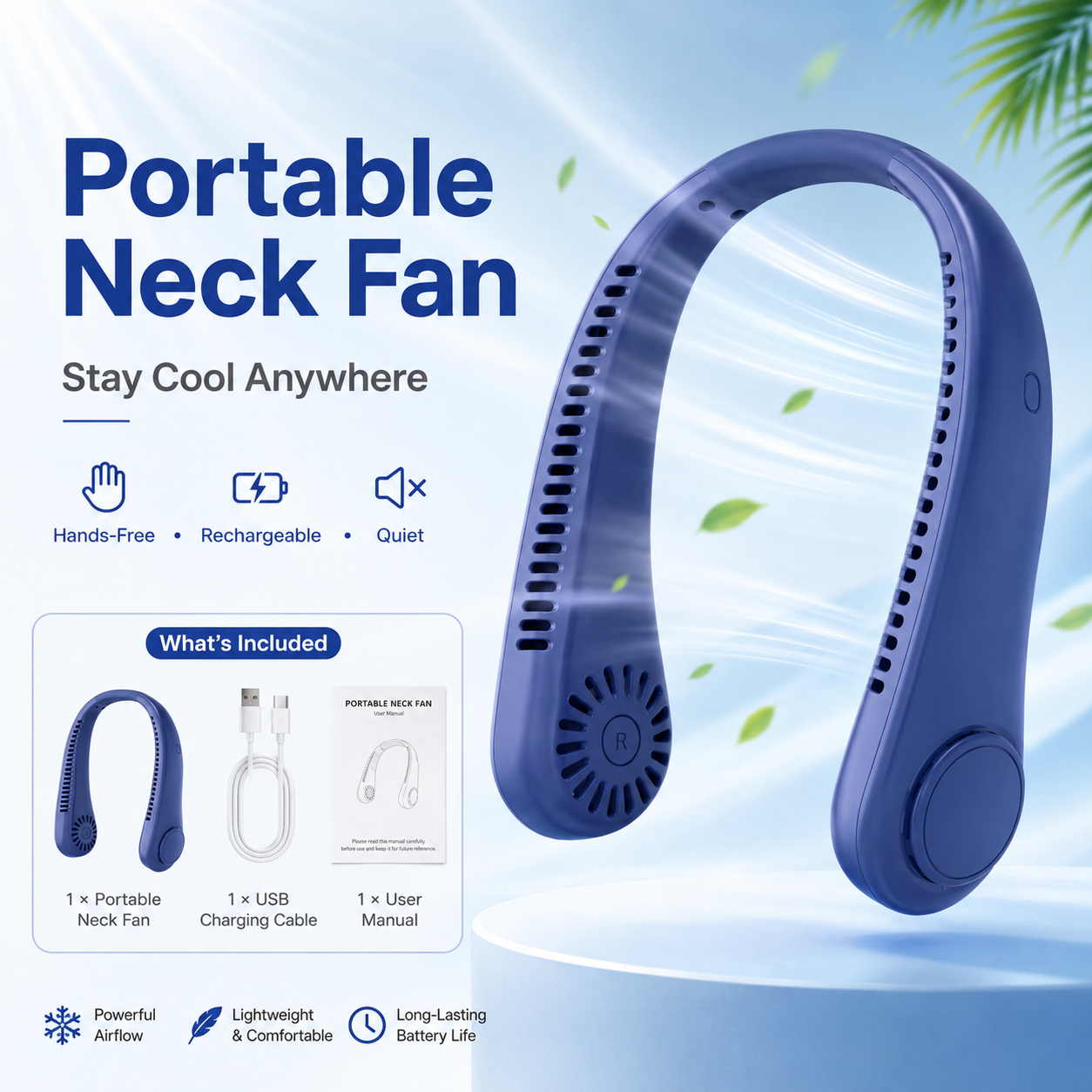 ⚡ 49% OFF Today – ❄️ Stay Cool Anywhere – New Portable Neck Fan | Hands-Free • Lightweight • USB Rechargeable-QO