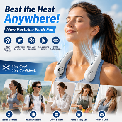 ⚡ 49% OFF Today – ❄️ Stay Cool Anywhere – New Portable Neck Fan | Hands-Free • Lightweight • USB Rechargeable-QO