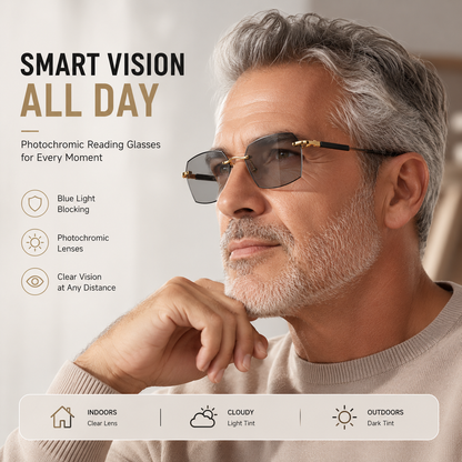 👓 Smart Photochromic Reading Glasses – Blue Light Blocking, Auto Tint, Anti‑Fatigue-QE