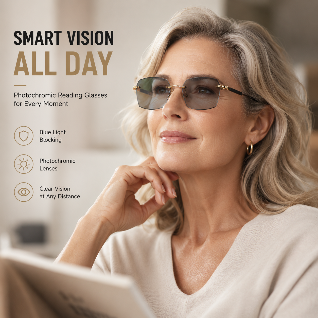 👓 Smart Photochromic Reading Glasses – Blue Light Blocking, Auto Tint, Anti‑Fatigue-QE