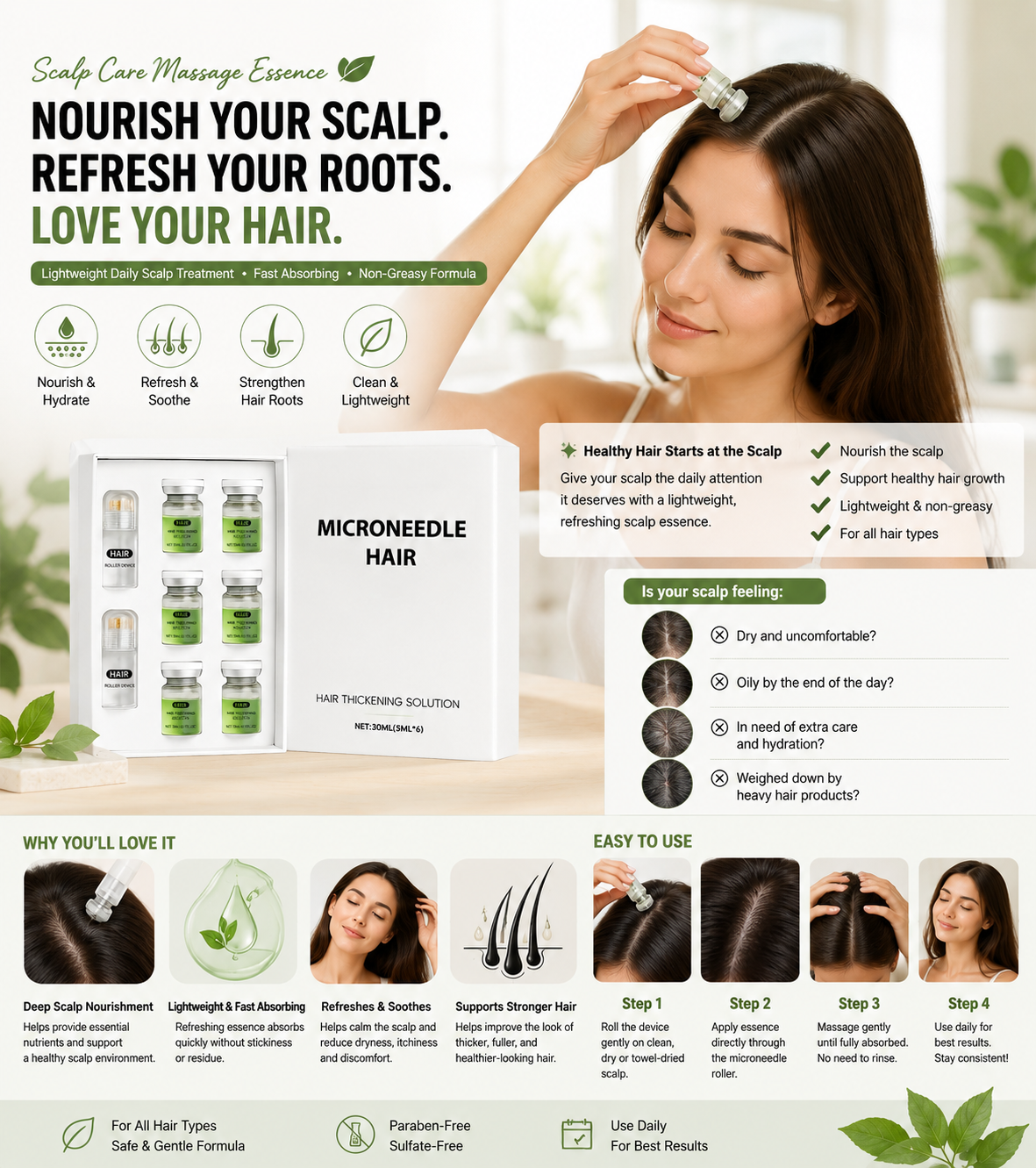💆‍♀️ Hair Growth Scalp Essence – Lightweight Massage Serum for Stronger, Thicker-Looking Hair -FX