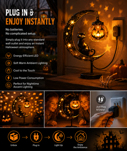 🎃 Solar Halloween Black Cat Garden Stake Light – Whimsical Pumpkin Moon Glow for Porches, Paths & Gardens 🐈‍⬛✨-DW