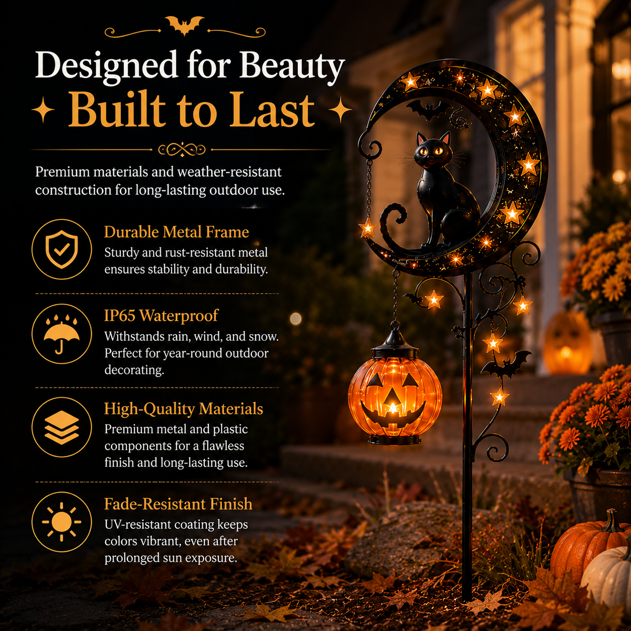 🌙 Solar Black Cat Garden Stake Light – 🎃Halloween Outdoor Yard Decor with Glowing Pumpkin Lantern -FX