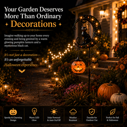 🌙 Solar Black Cat Garden Stake Light – 🎃Halloween Outdoor Yard Decor with Glowing Pumpkin Lantern -FX