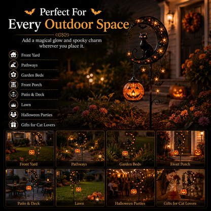 🌙 Solar Black Cat Garden Stake Light – 🎃Halloween Outdoor Yard Decor with Glowing Pumpkin Lantern -FX