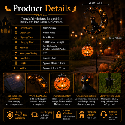 🌙 Solar Black Cat Garden Stake Light – 🎃Halloween Outdoor Yard Decor with Glowing Pumpkin Lantern -FX