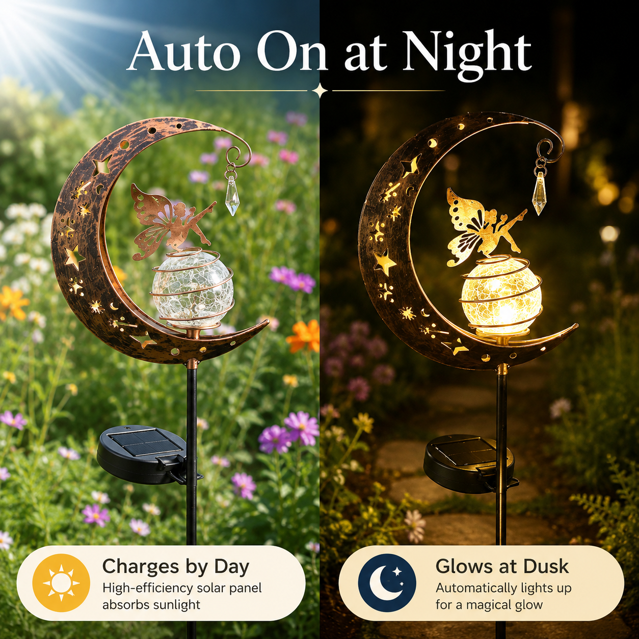 🌙🧚 Solar Moon Fairy Garden Stake Light – Enchanting Outdoor LED Yard Decor for Gardens, Patios & Pathways ✨🌿-FX