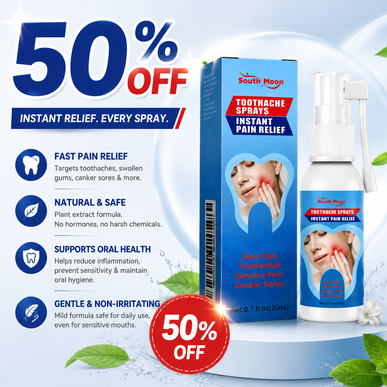 🛒50% OFF🔥-🌿 South Moon Toothache Spray – Instant Pain Relief, Natural & Gentle-QE