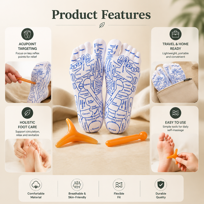 🦶 Foot Reflexology Socks & Massage Tool Set – Acupoint Targeting, Portable, 3‑Piece Kit-QE