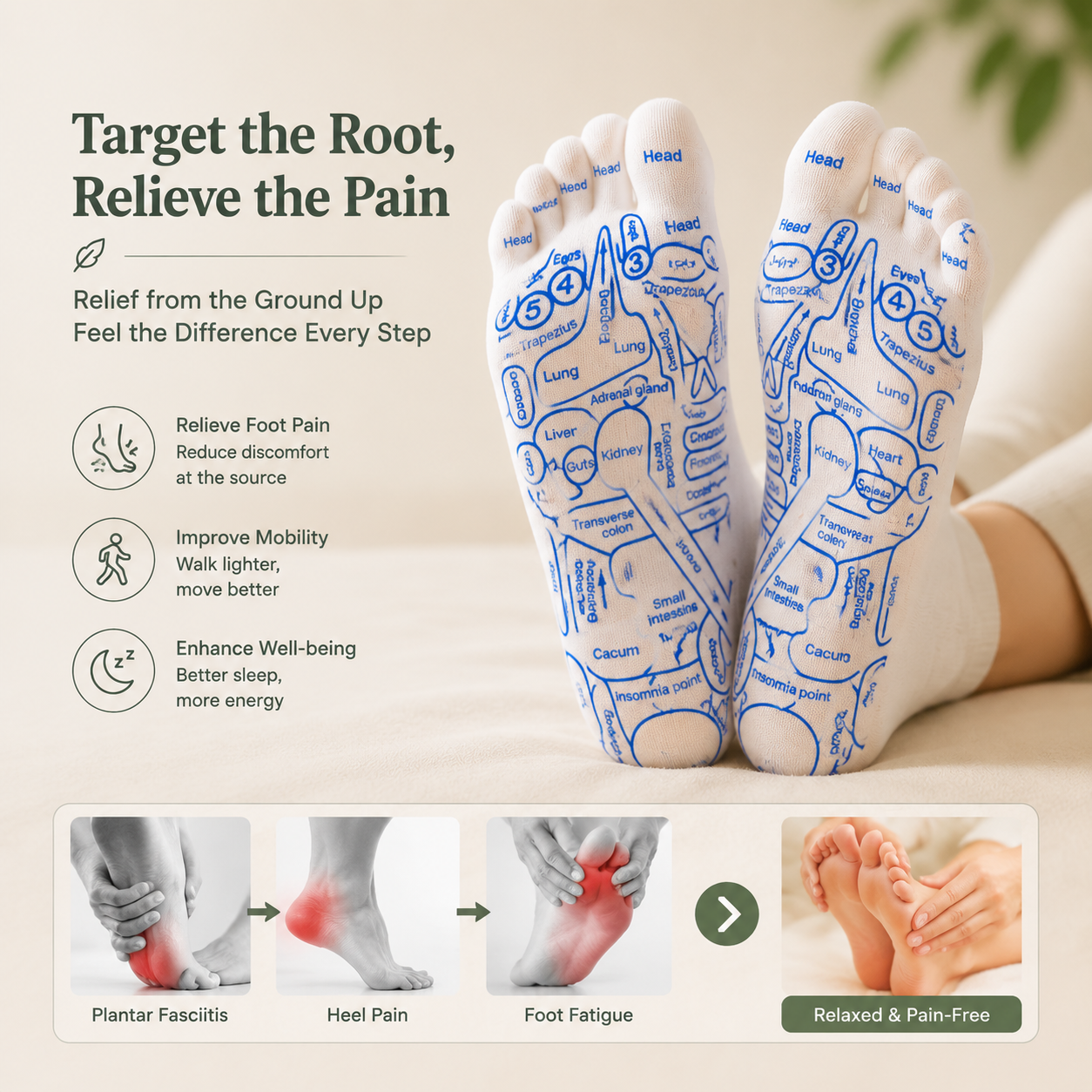 🦶 Foot Reflexology Socks & Massage Tool Set – Acupoint Targeting, Portable, 3‑Piece Kit-QE