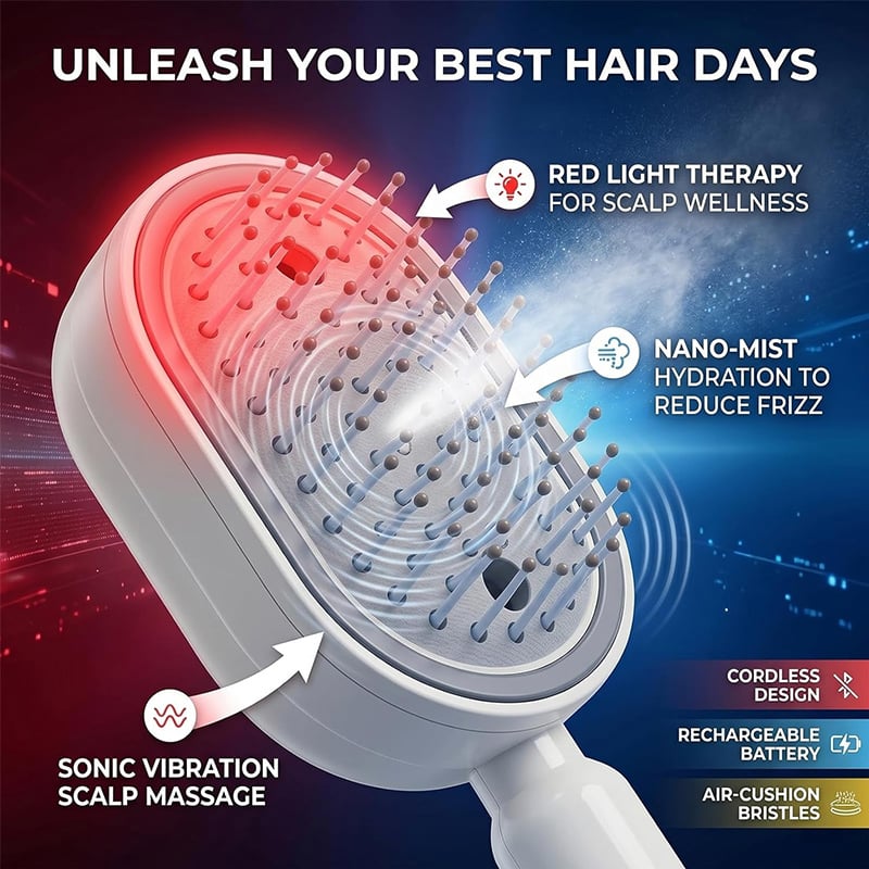 🌸💆‍♀️ Electric Spray Air Cushion Massage Comb | 💧 Nano-Mist (Essential Oil Compatible) -DW