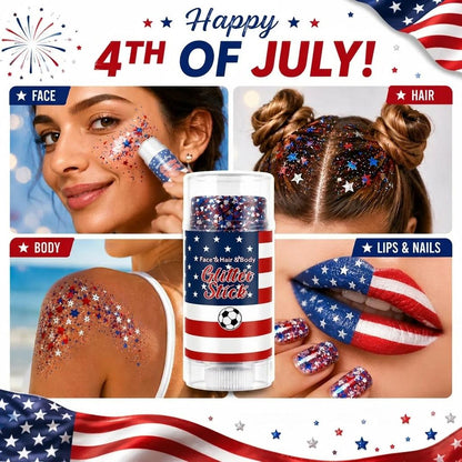 🦅4th of July Glitter Stick✨🔔Red, White & Blue Body & Hair Sparkle-QE