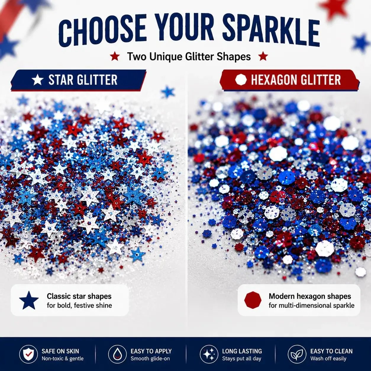 🦅4th of July Glitter Stick✨🔔Red, White & Blue Body & Hair Sparkle-QE