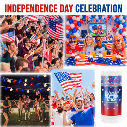 🦅4th of July Glitter Stick✨🔔Red, White & Blue Body & Hair Sparkle-QE