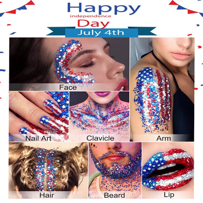 🎆Halilua 4th of July Glitter Stick – Red, White & Blue Body & Hair Sparkle for Independence Day-FX