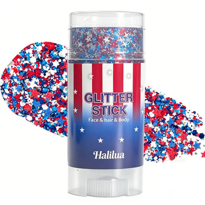 🎆Halilua 4th of July Glitter Stick – Red, White & Blue Body & Hair Sparkle for Independence Day-FX