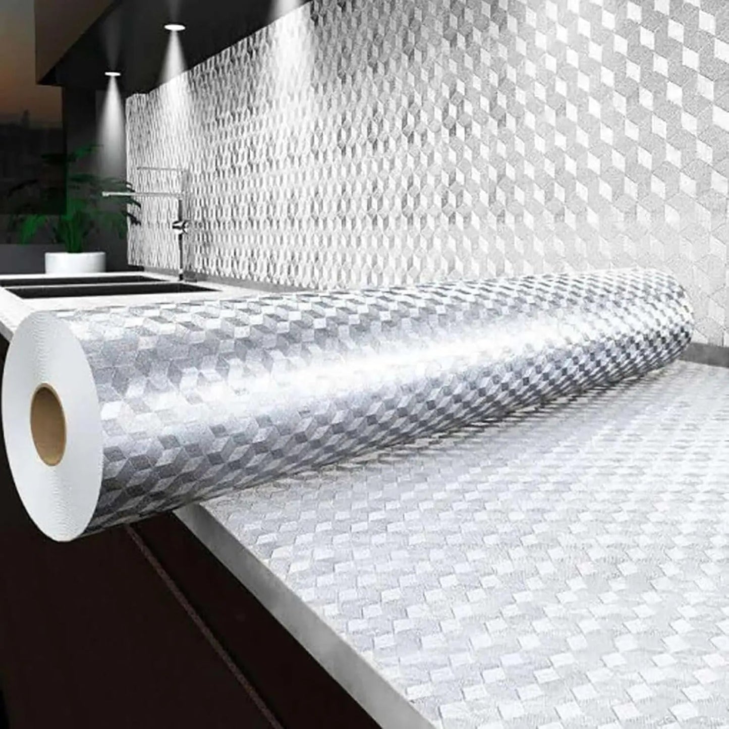 🛡️ Kitchen Hero Stainless Steel Oil-Proof Self-Adhesive Wallpaper – PVC Heat & Oil Resistant Roll for Countertop Cabinet Backsplash, Anti-Fingerprint -DW