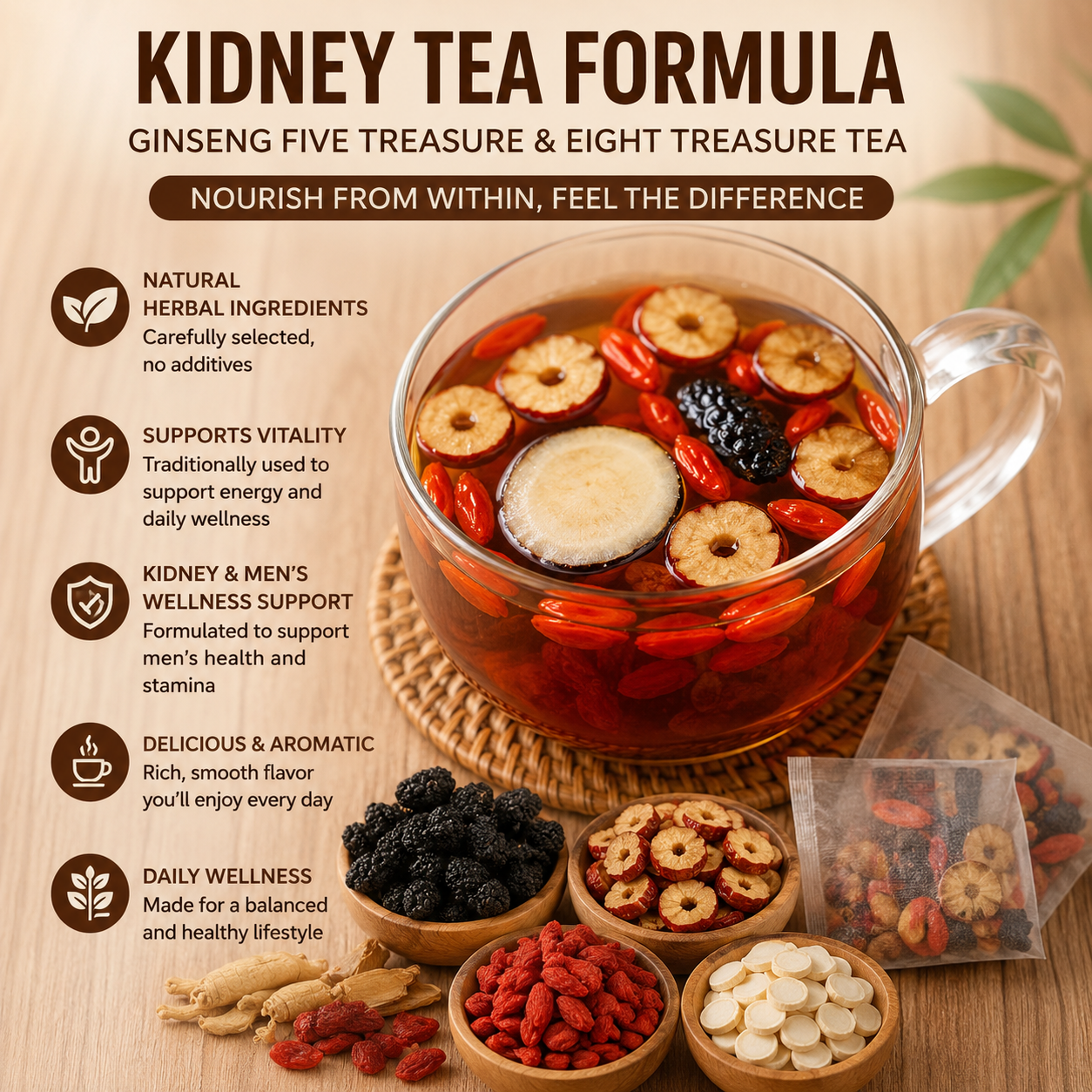 49% OFF🔥💪 Feeling Drained Every Day? 🌿 Ginseng Five Treasure Tea 🍵✨ -QO