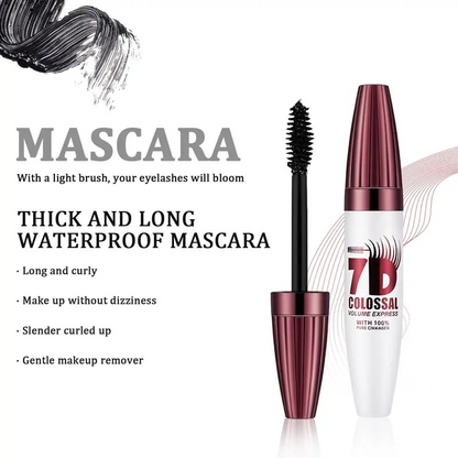 7D Waterproof Mascara - 24H Long Lasting Volume & Curl, Smudge-Proof Lift for Natural False Lash Look-QO