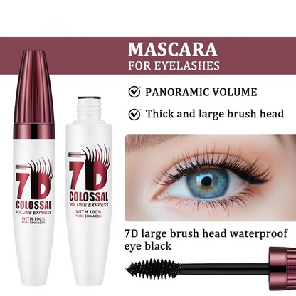 7D Waterproof Mascara - 24H Long Lasting Volume & Curl, Smudge-Proof Lift for Natural False Lash Look-QO