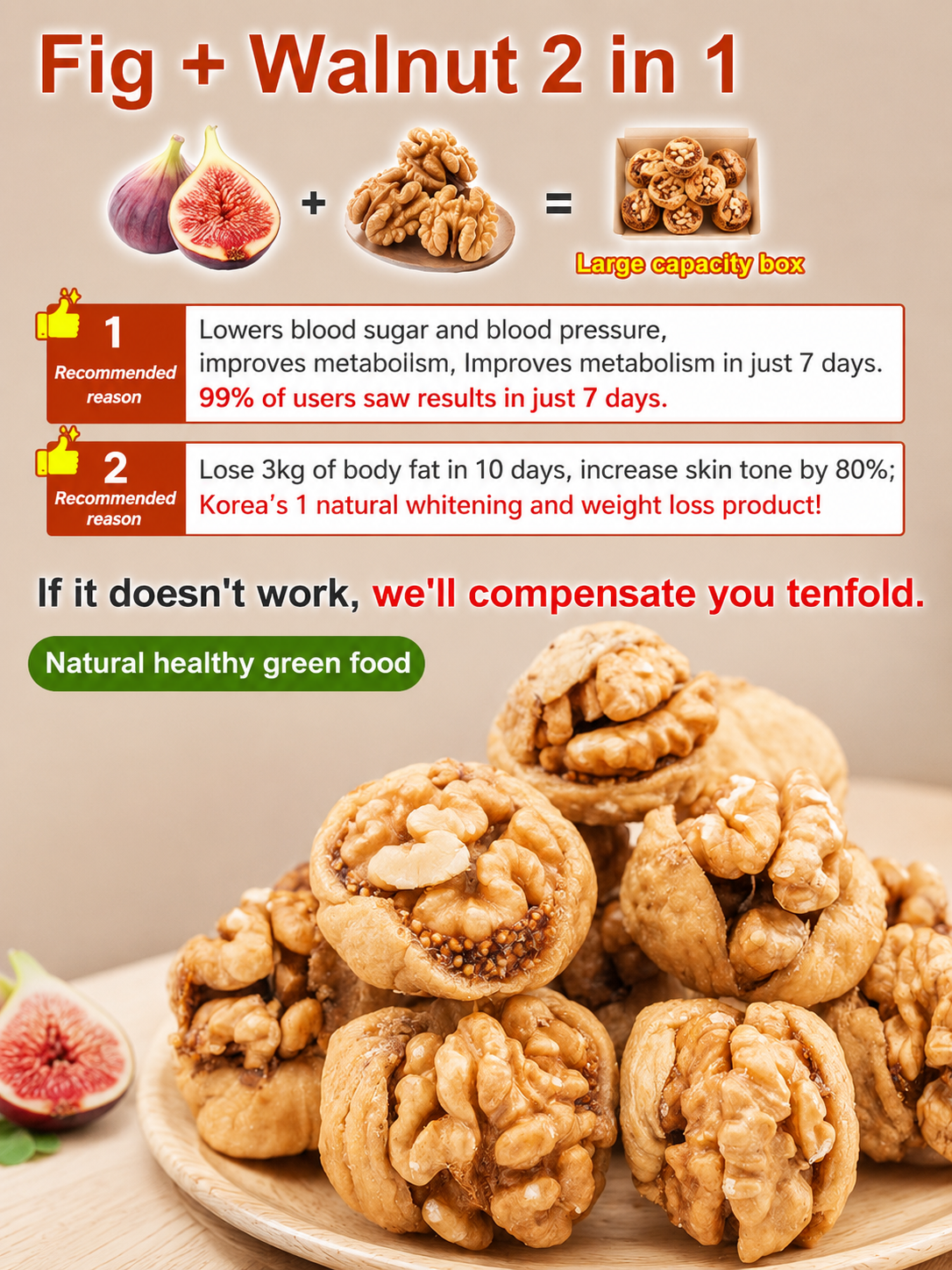 🌰 Sugar-Free Fig Stuffed Walnuts, 🍈Nutritious Snack with Real Figs & Premium Walnuts -FX