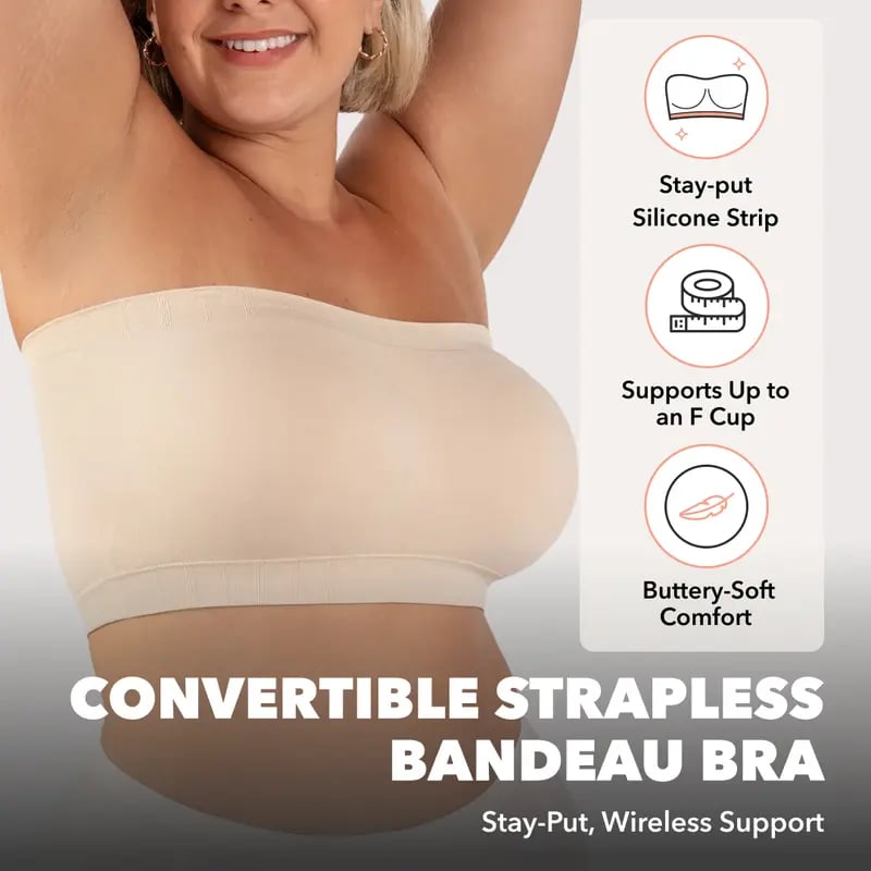 ✨ Convertible Strapless Bandeau Bra with Wireless Comfort, Anti-Slip Grip 👍Suitable for All Body Types-FX