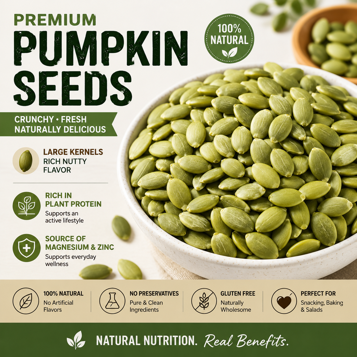 🎃 Premium Pumpkin Seed Kernels – Crunchy Zinc & Protein-Rich Healthy Snack for Energy, Fullness & Daily Wellness-DW