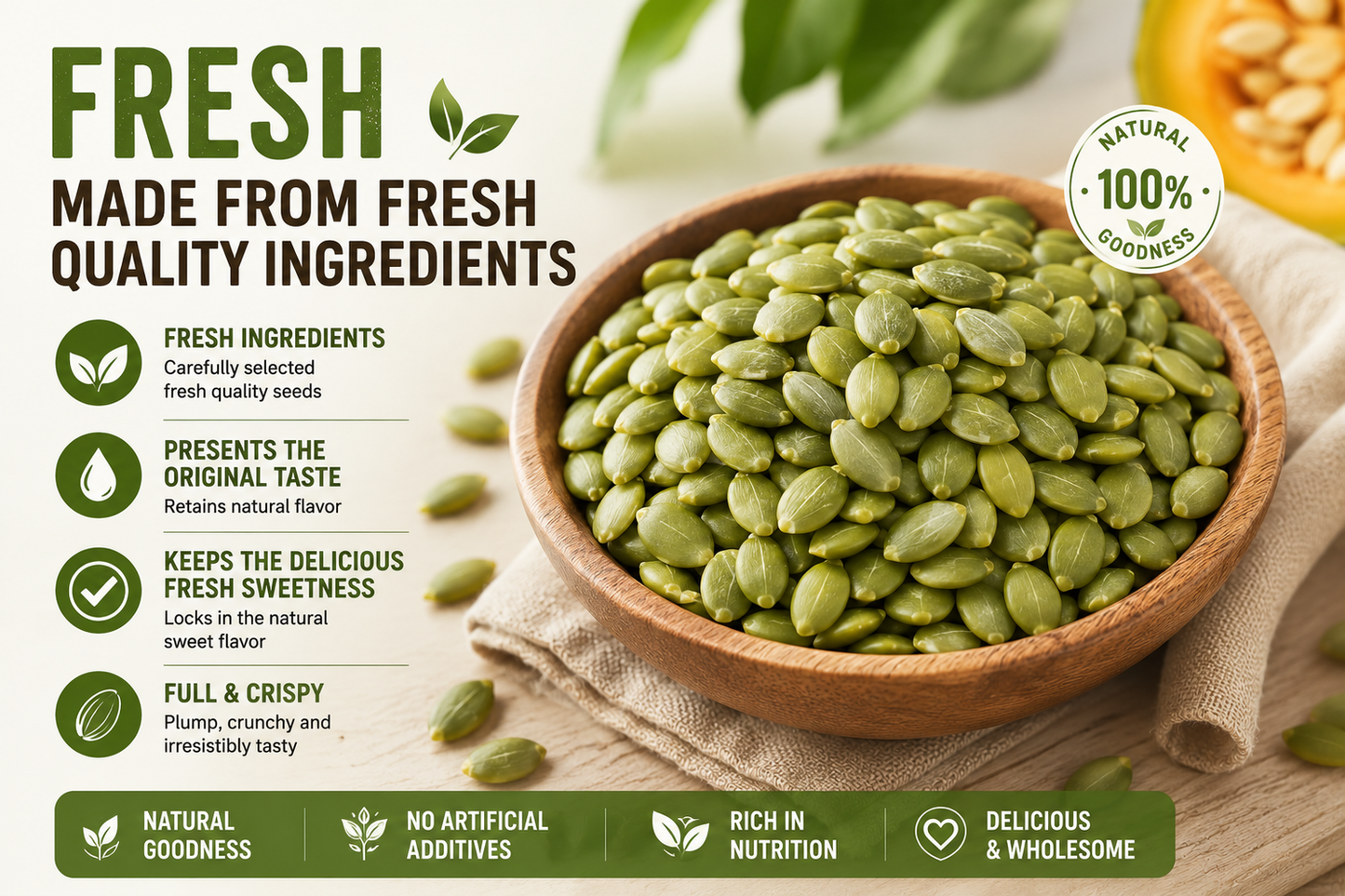 🎃 Premium Pumpkin Seed Kernels – Crunchy Zinc & Protein-Rich Healthy Snack for Energy, Fullness & Daily Wellness-DW