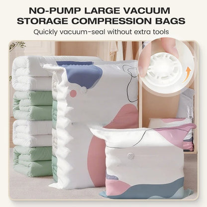 No-Pump 🧳 Large Vacuum Storage Compression Bags ✨ – Space-Saving Solution 🏡 for Clothes 👕 & Bedding-QR