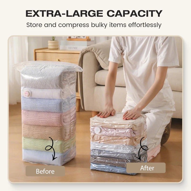 No-Pump 🧳 Large Vacuum Storage Compression Bags ✨ – Space-Saving Solution 🏡 for Clothes 👕 & Bedding-QR