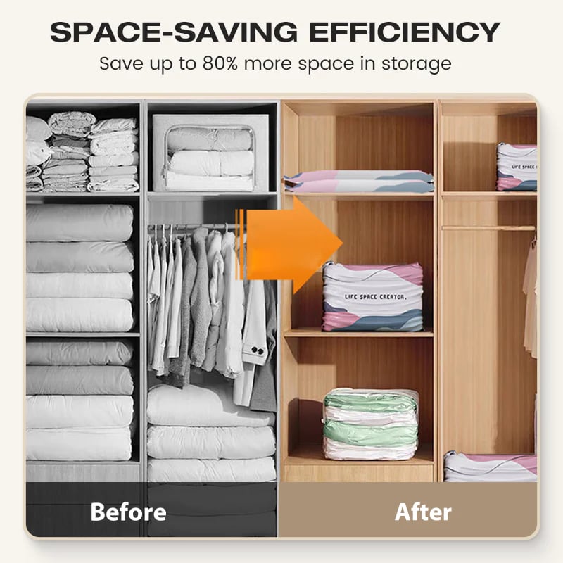No-Pump 🧳 Large Vacuum Storage Compression Bags ✨ – Space-Saving Solution 🏡 for Clothes 👕 & Bedding-QR