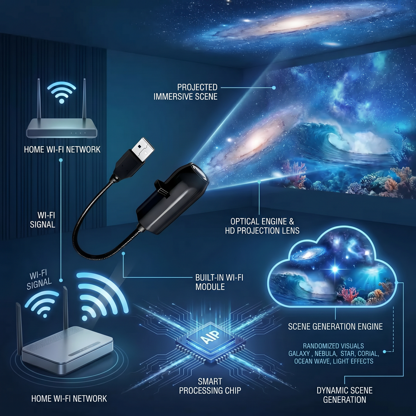 ⏰Last day Promotion 🔥-Night Light Projector - Smart Holographic Star Projector-QO