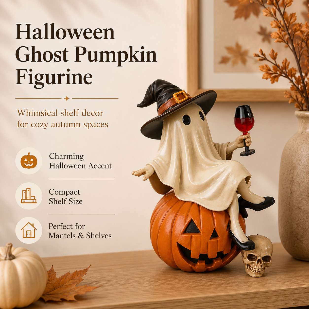 👻 Ghost Witch Wine Statue – Funny Halloween Resin Figurine for Spooky Home, Bar & Party Decor 🎃🍷-DW