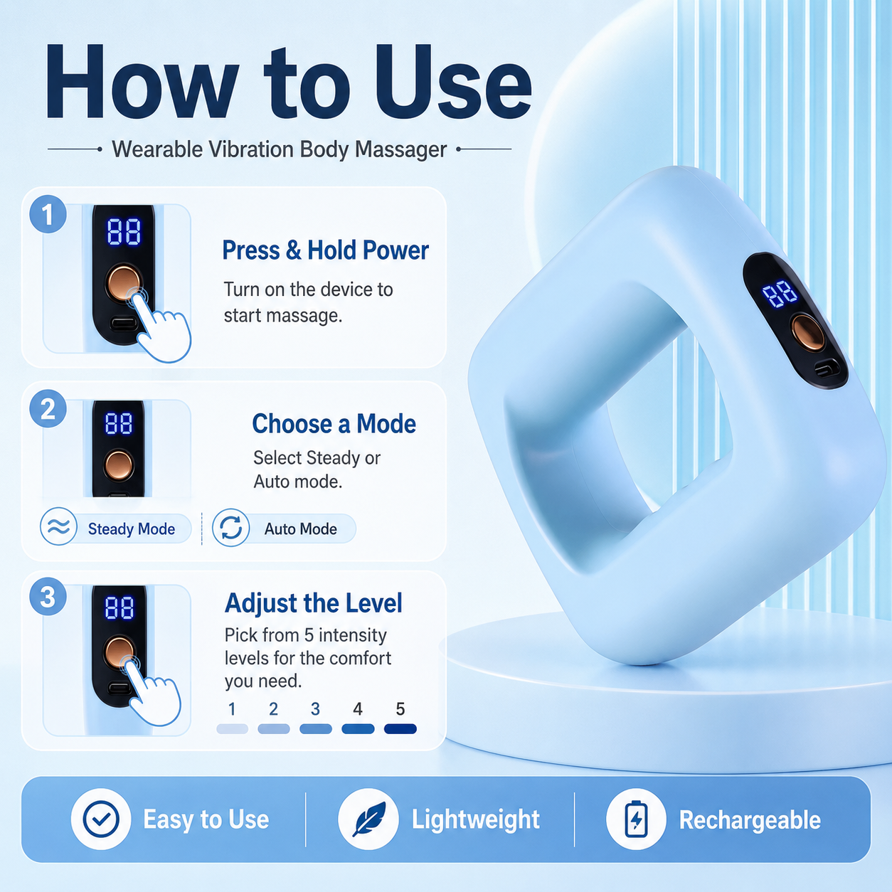 💪🌀 VibraSlim Fascia Massager – 5‑Speed Vibration Fitness Ring for Deep Muscle Relaxation, Portable Whole Body Massager -DW