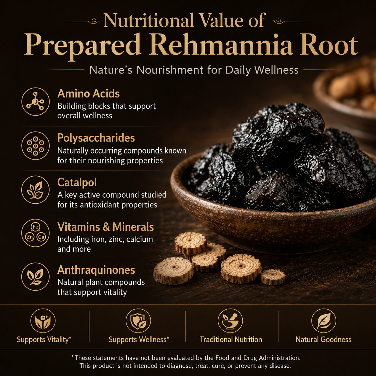🌿 9X Steamed & Sun-Dried Prepared Rehmannia Root – Traditional Herbal Tonic for Metabolic Balance & Daily Vitality -DW