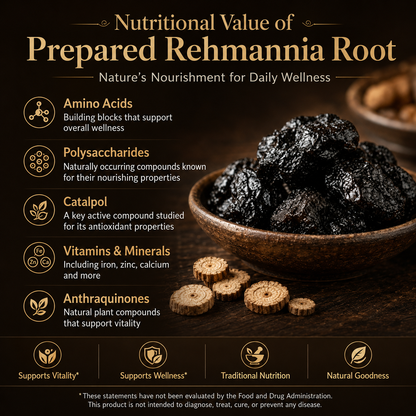 🌿 9X Steamed & Sun-Dried Prepared Rehmannia Root – Traditional Herbal Tonic for Metabolic Balance & Daily Vitality -DW