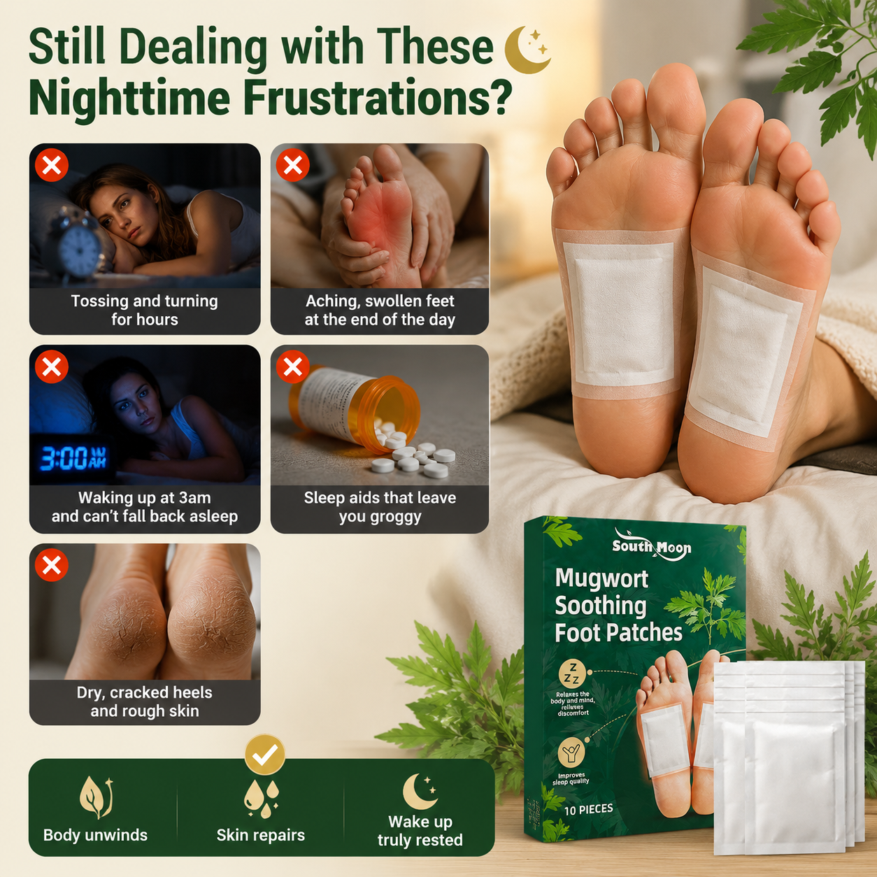 🌙 Mugwort Soothing Foot Patches-Relax. Repair. Rest Deeply.-Q1