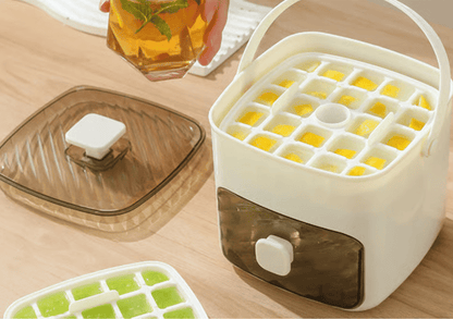🧊 Handled Press-Type Double-Layer Ice Cube Tray – 48-Cube Fast Release Ice Maker with Storage Box, Lid & Tongs -DW