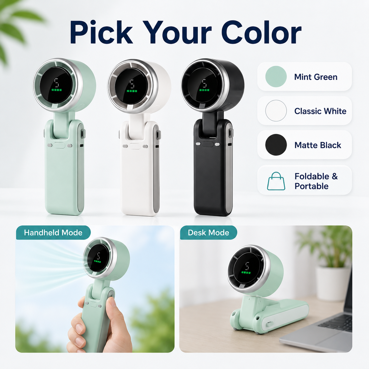 🌪️🔇 TurboJet High-Speed Silent Handheld Fan | Brushless Motor 5-Speed Turbo Airflow Ultra-Quiet <36dB USB-C Rechargeable Foldable Personal Fan-DW