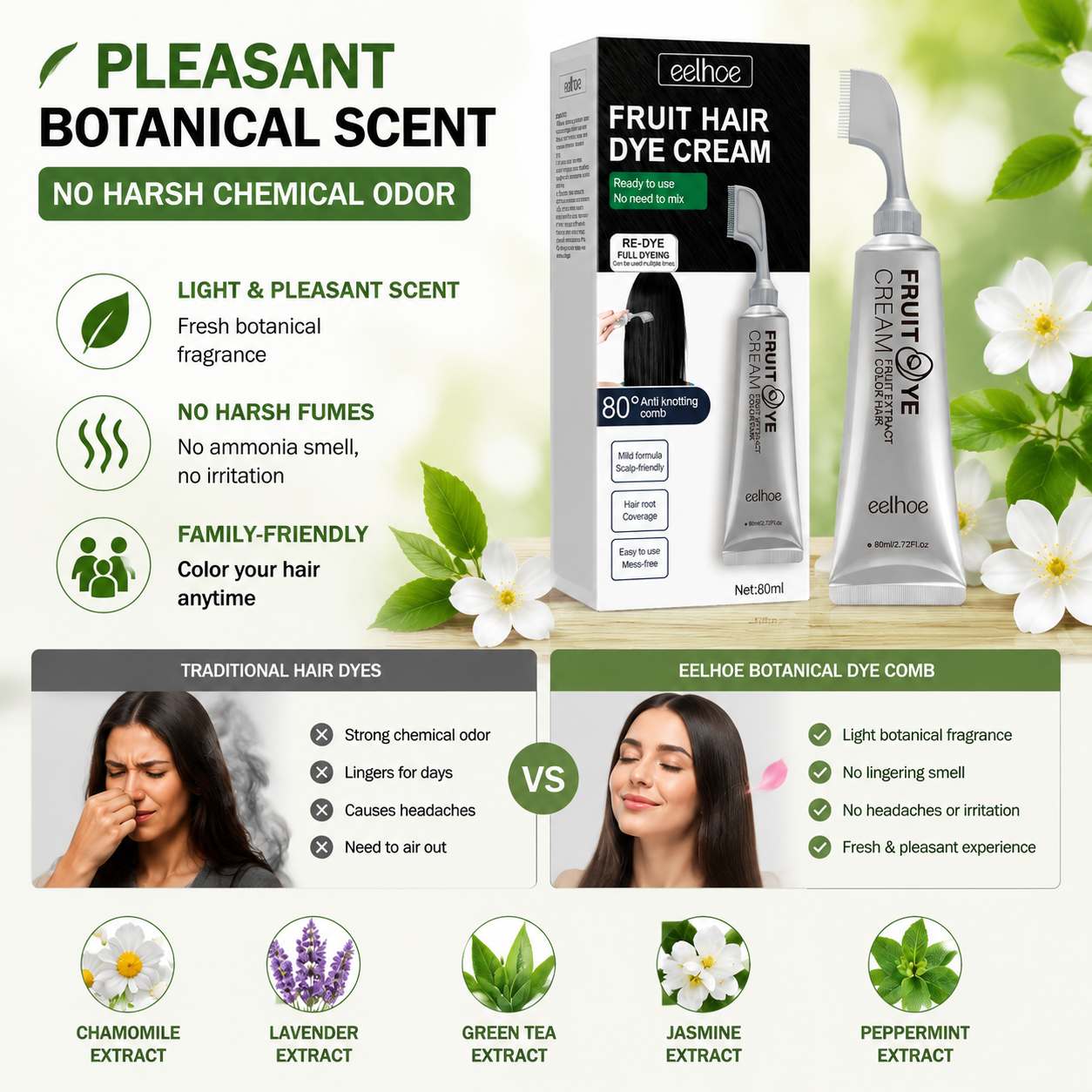 🌿 New Botanical Essence Hair Dye Comb-Chemical‑Free, Safe, and Effective-Q1
