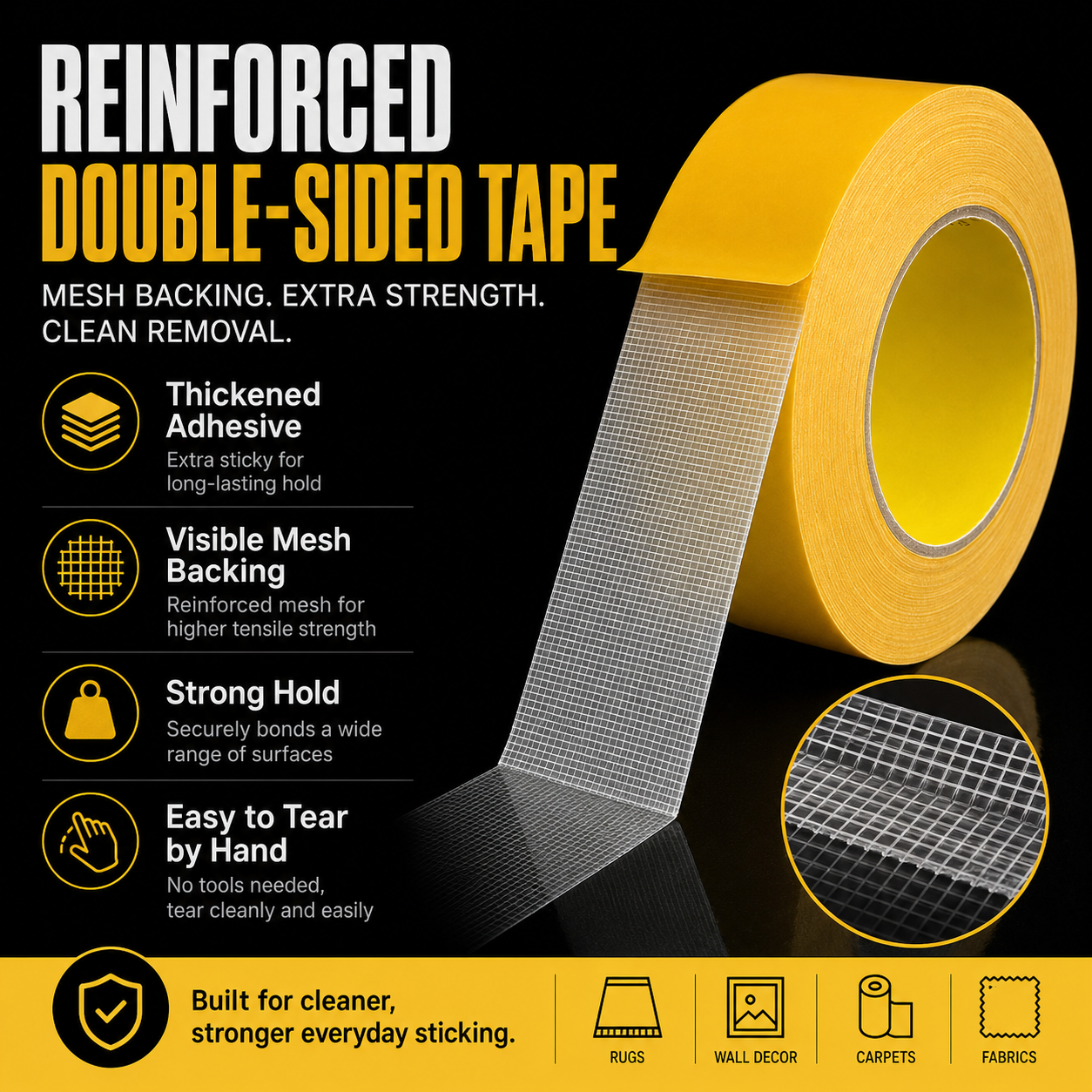 🛠️ Waterproof Heavy-Duty Double-Sided Cloth Tape – Strong No-Drill Adhesive for Home, Carpet, Wall & DIY Fixes - DW