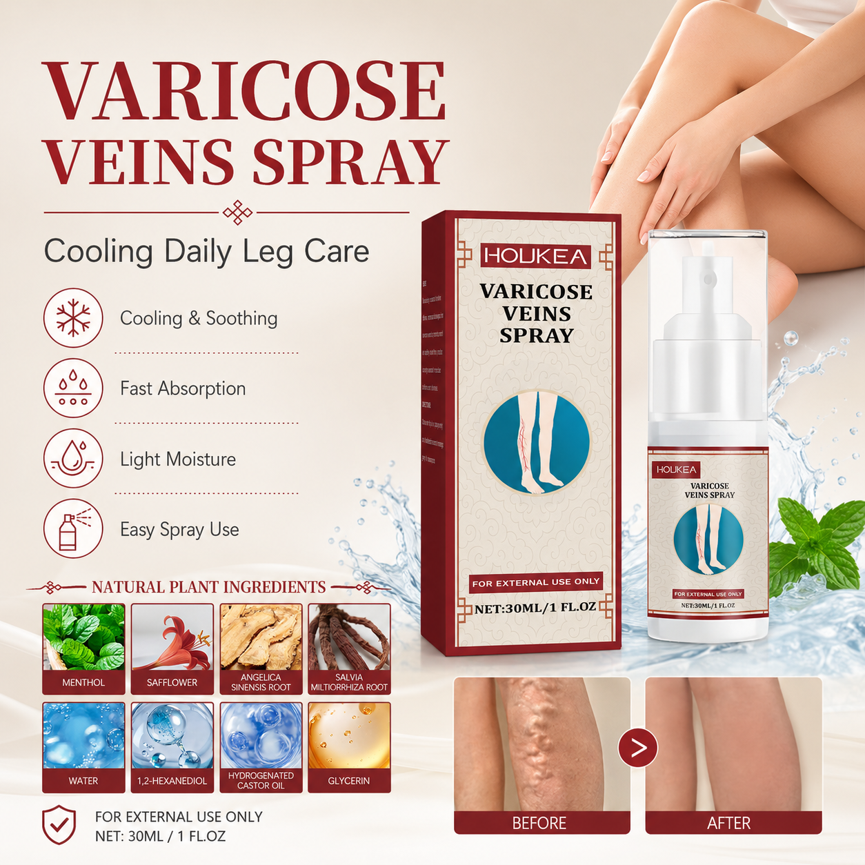 🦵 Varicose Veins Leg Care Spray – Herbal Cooling Spray for Tired, Heavy Legs, Spider Vein Appearance & Daily Leg Comfort 🌿✨-DW