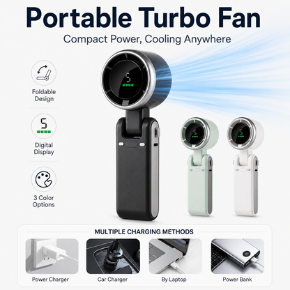 🌪️🔇 TurboJet High-Speed Silent Handheld Fan | Brushless Motor 5-Speed Turbo Airflow Ultra-Quiet <36dB USB-C Rechargeable Foldable Personal Fan-DW