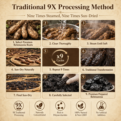 🌿 9X Steamed & Sun-Dried Prepared Rehmannia Root – Traditional Herbal Tonic for Metabolic Balance & Daily Vitality -DW