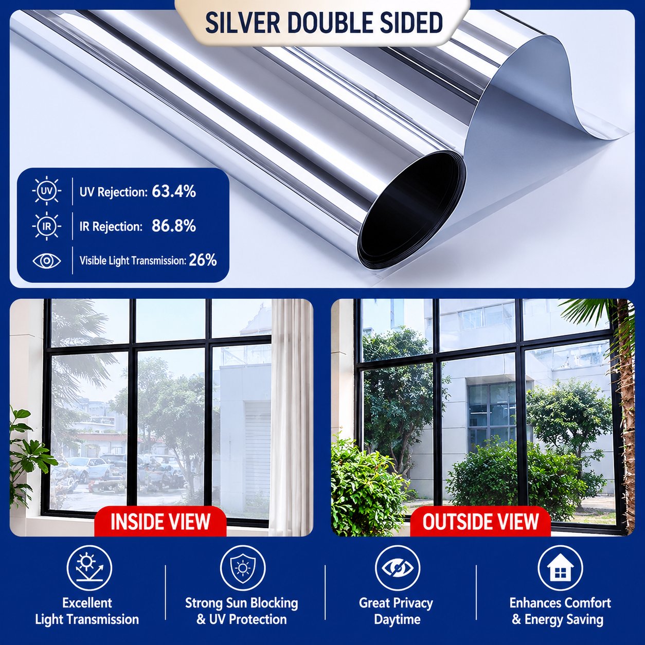💰 49% OFF –Window Privacy Film，One‑way daytime privacy -QE
