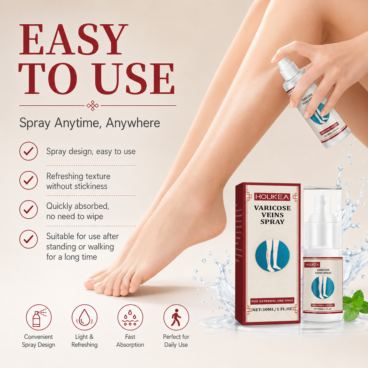 🦵 Varicose Veins Leg Care Spray – Herbal Cooling Spray for Tired, Heavy Legs, Spider Vein Appearance & Daily Leg Comfort 🌿✨-DW