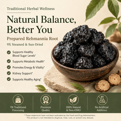 🌿 9X Steamed & Sun-Dried Prepared Rehmannia Root – Traditional Herbal Tonic for Metabolic Balance & Daily Vitality -DW